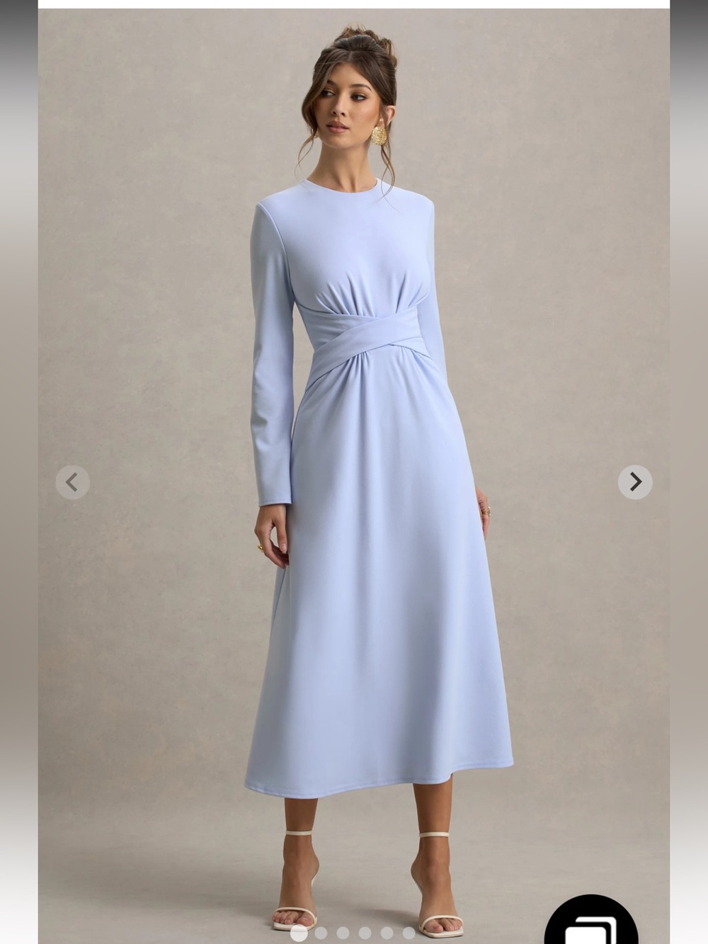 Club L London - CASSIOPEIA Pale Blue Long-Sleeve Midi Dress with Twisted Waist